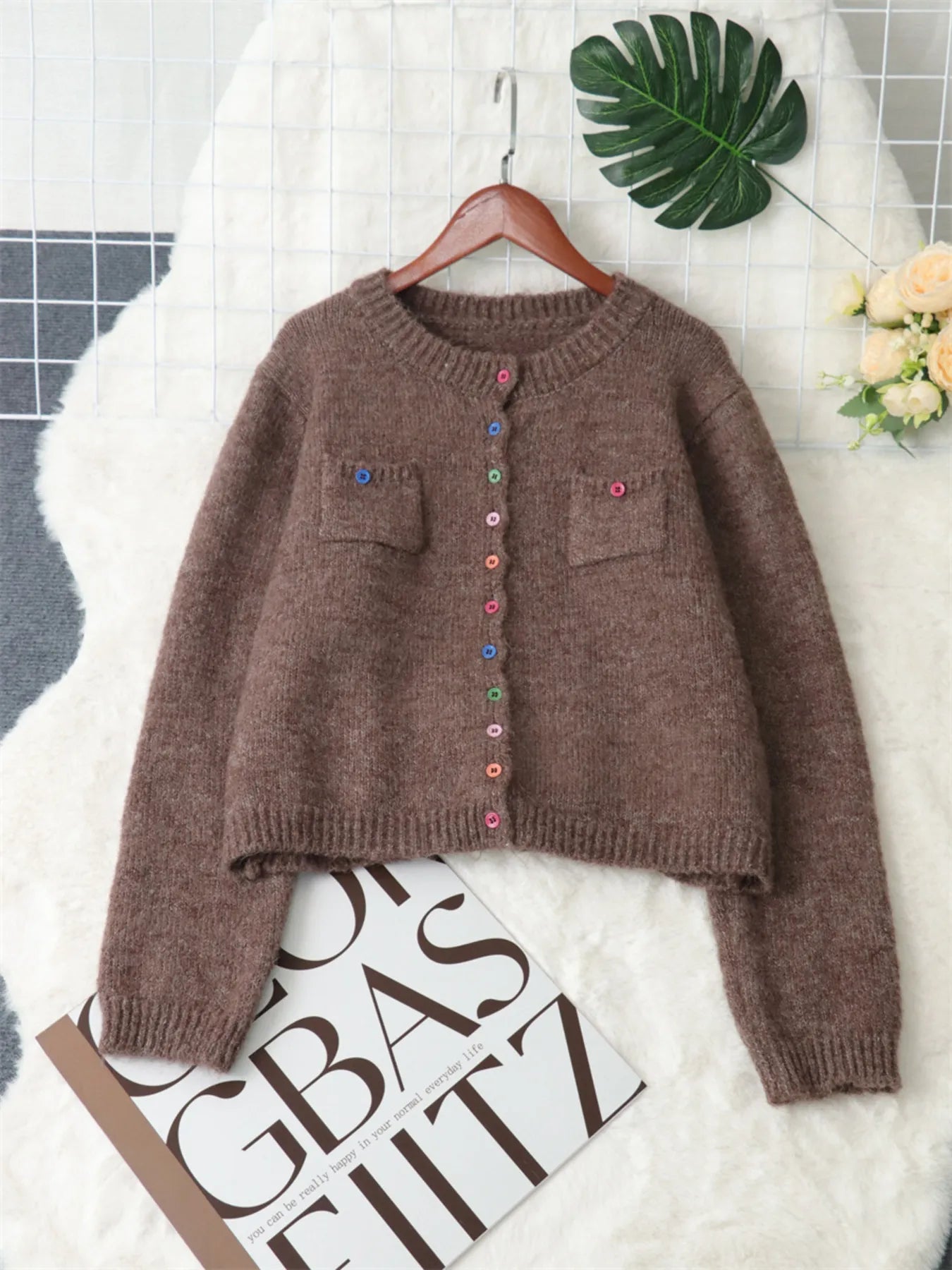 Button-Up Ribbed Hem Cardigan with Chest Pocket