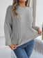 Cable-Knit Round Neck Long Sleeve Sweater nicholesgifts
