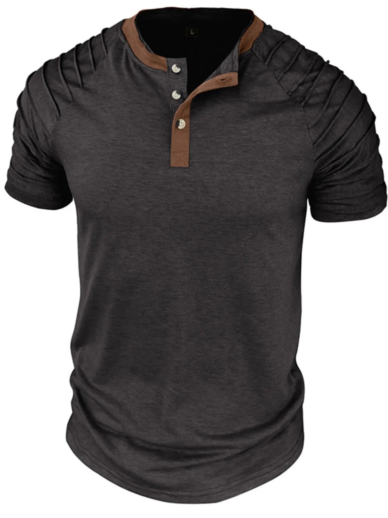 Men's Full Size Casual Henley Short Sleeve Top with Contrast Collar Plus Size NicholesGifts
