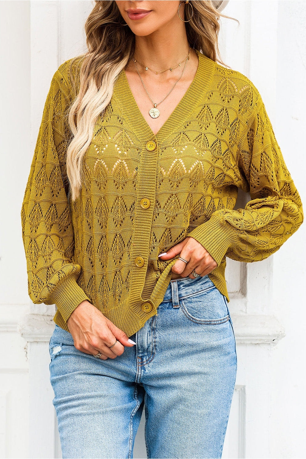 Openwork V-Neck Cardigan nicholesgifts