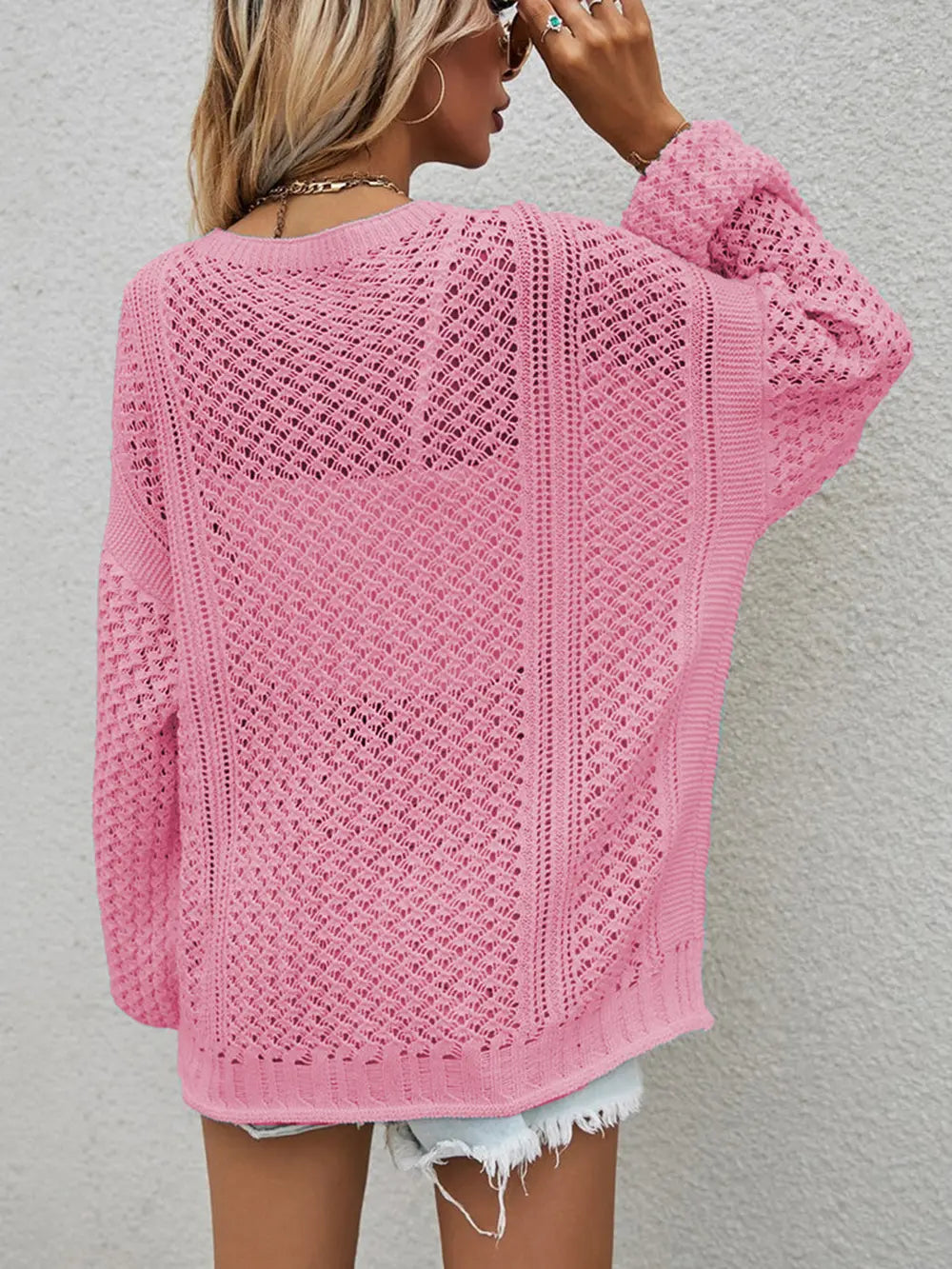 Openwork Button Front Cardigan nicholesgifts
