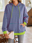 Lovelet Drawstring Striped Long Sleeve Hoodie Trendsi
