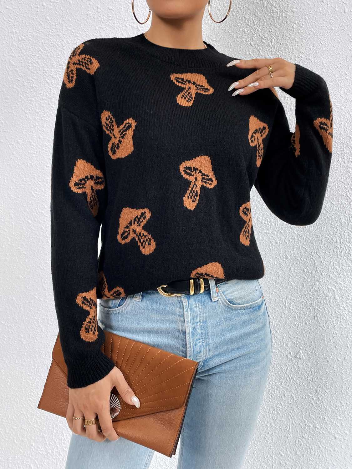 Patterned Drop Shoulder Sweater Trendsi