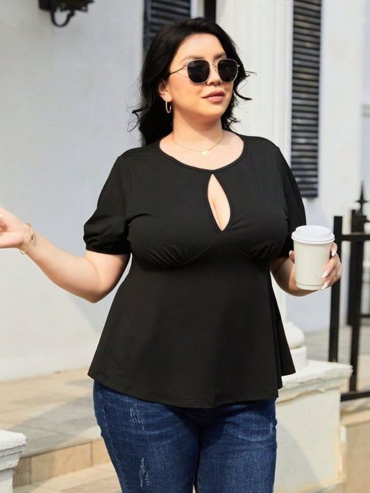 Women Plus Size Cutout Short Sleeve Blouse nicholesgifts