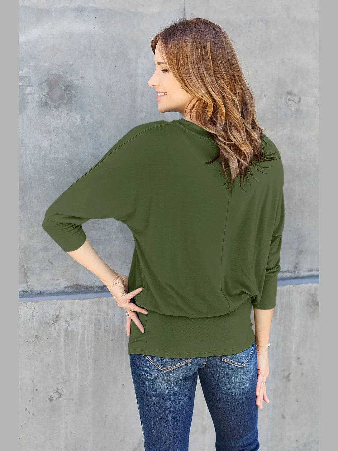 Basic Bae Full Size Round Neck Batwing Sleeve Top nicholesgifts