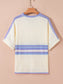 Striped V Neck Dolman Sleeve Rib Knit Oversized Sweater with Slits nicholesgifts