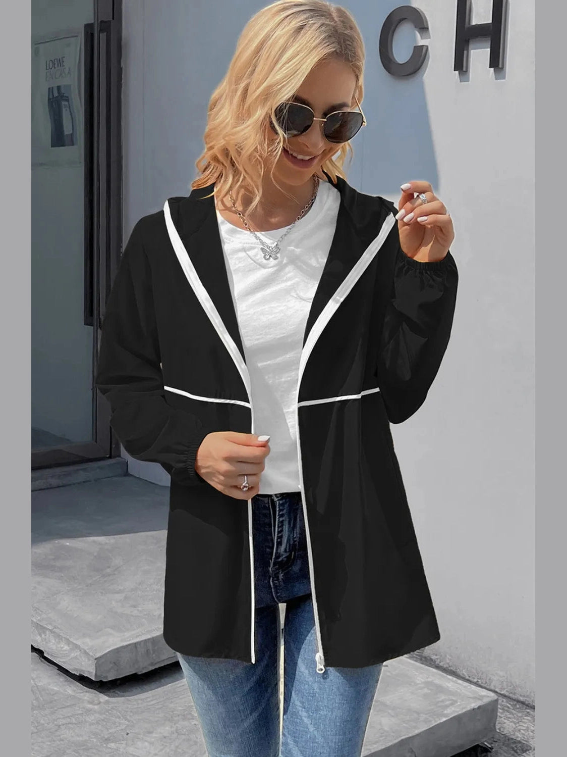Ivy Lane Zip Up Long Sleeve Hooded Watertight Jacket nicholesgifts