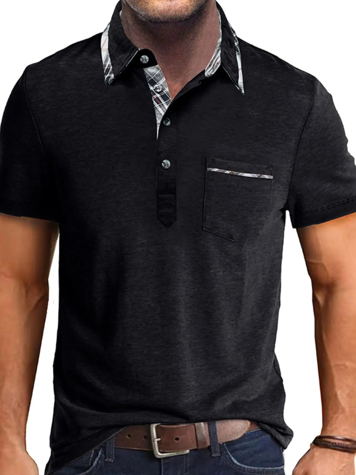 Men's Full Size Classic Plaid Collar Cotton Polo Shirt Plus Size NicholesGifts