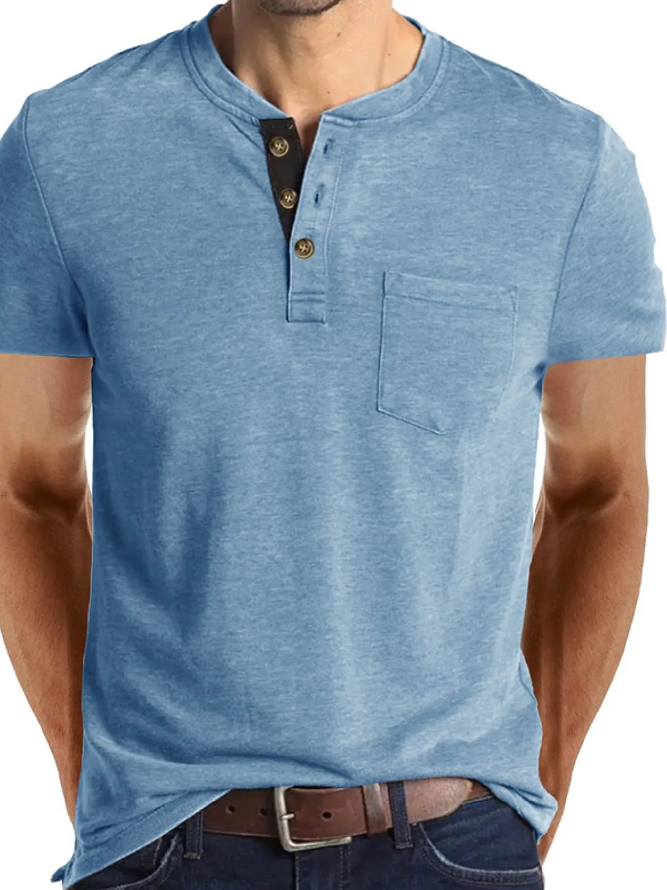 Men's Full Size Classic Henley Pocket Polo T-Shirt Plus Size NicholesGifts