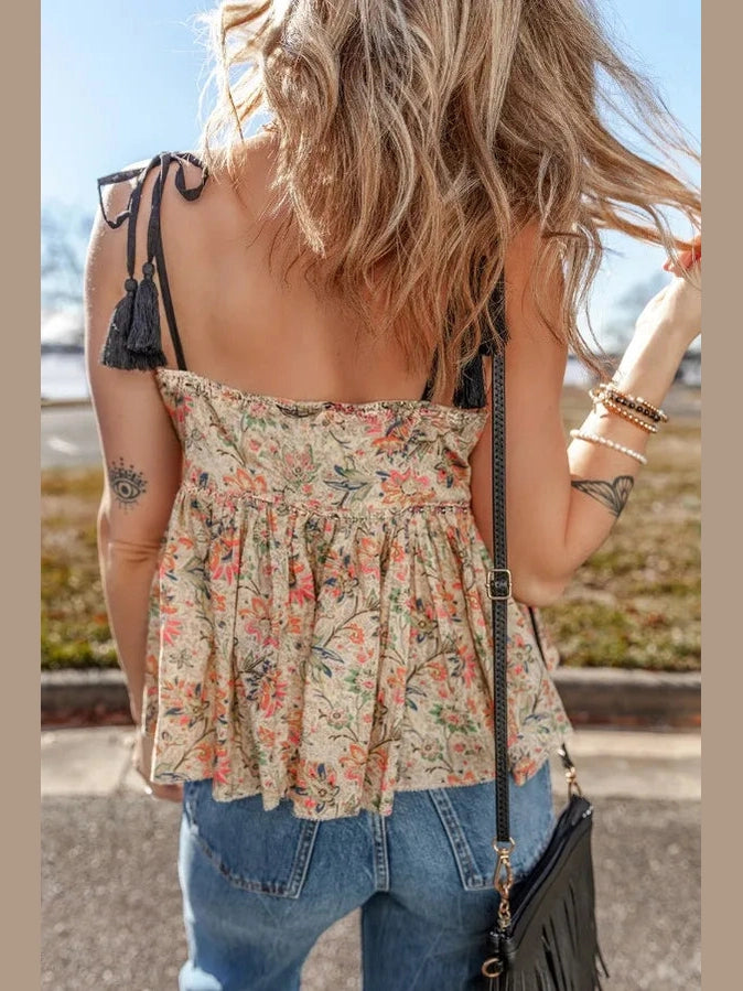 Floral Spaghetti Strap Peplum Cami NicholesGifts