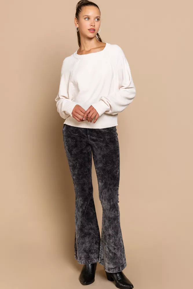 Women Round Neck Backless Sweater with Ribbed Edge