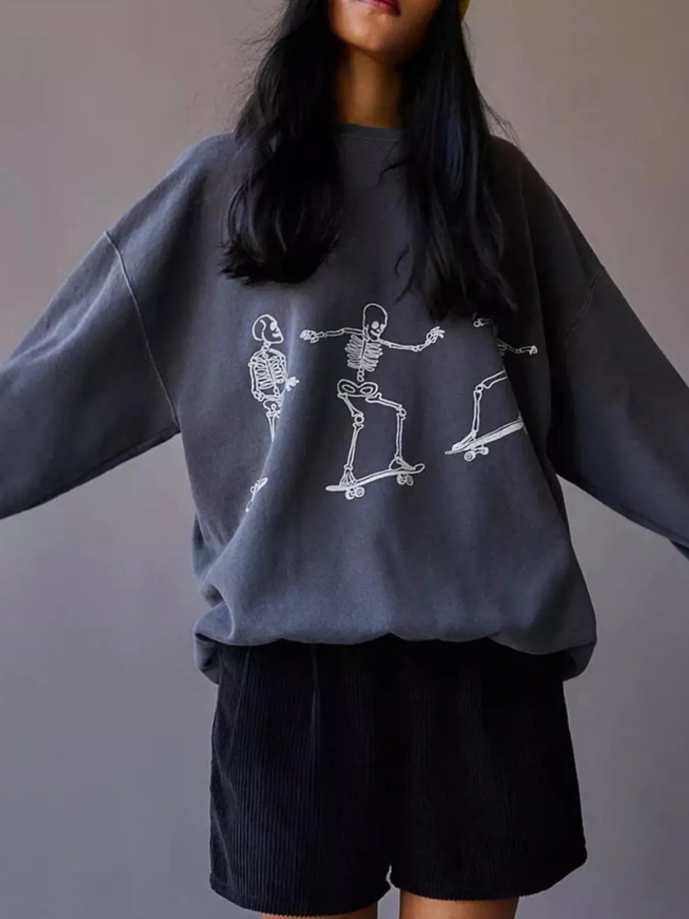 Skeleton Graphic Oversized Sweatshirt Trendsi