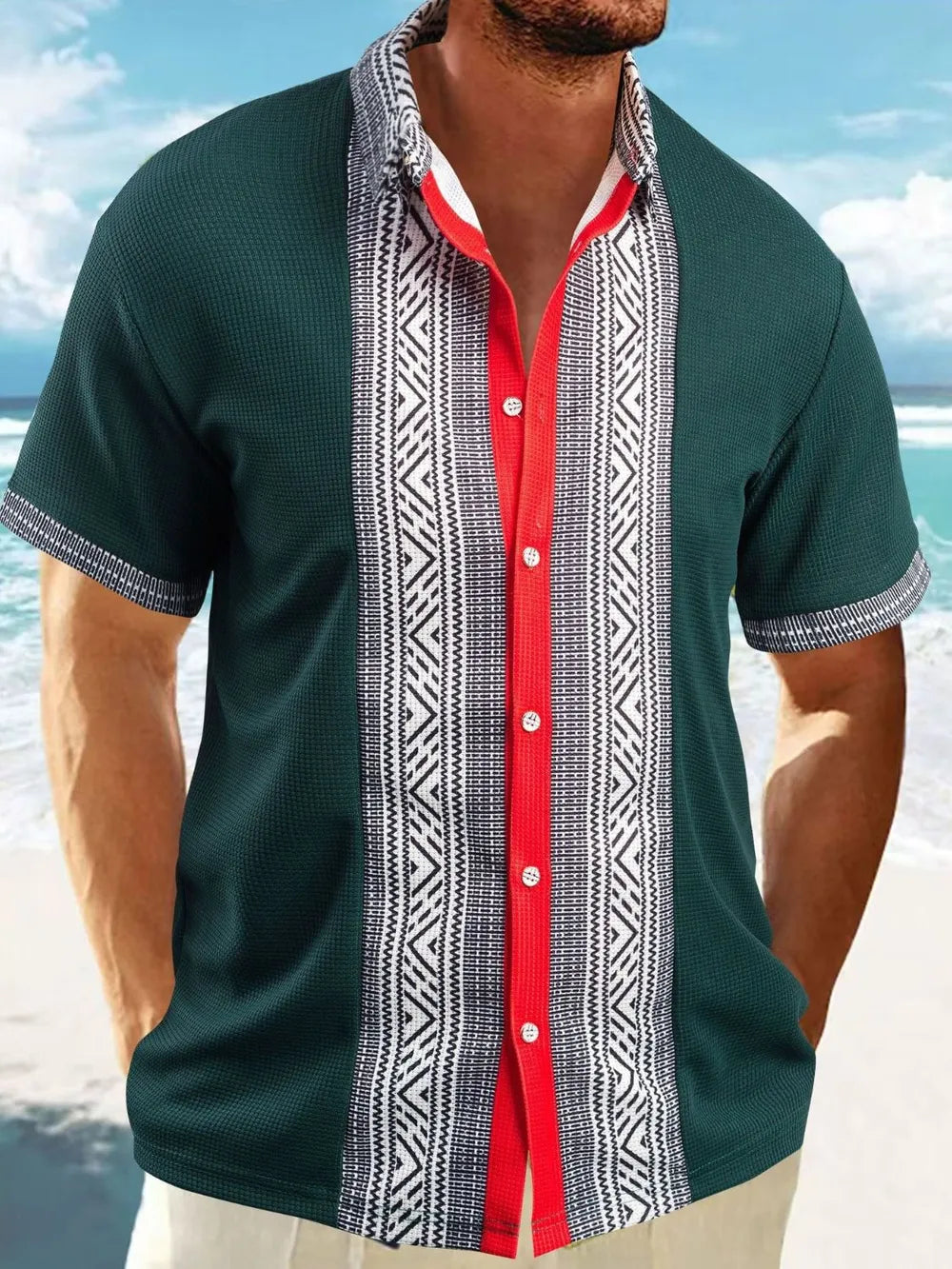 Men's Full Size Contrast Button Down Short Sleeve Shirt Plus Size NicholesGifts