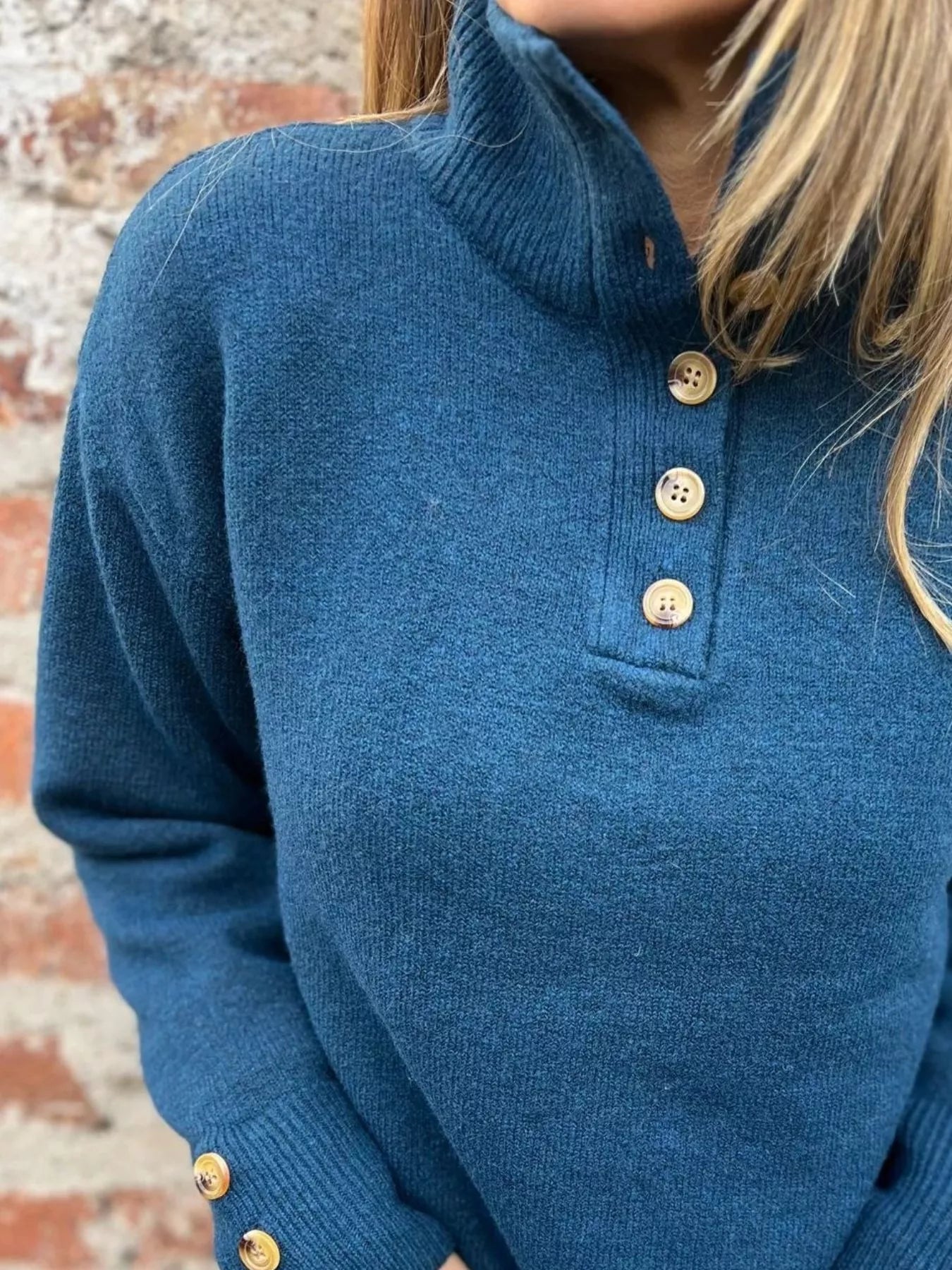 Full Size Button-Detail Turtleneck Sweater Plus Size