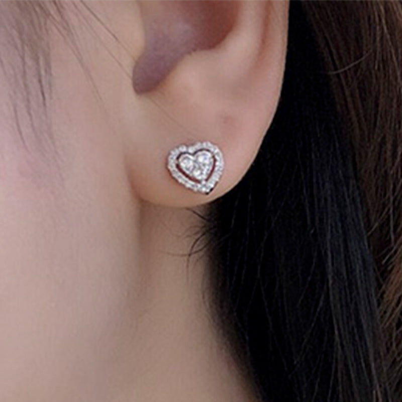 Rhinestone Love Stud Earrings For Women Temperament Fashion Heart-shape Earrings nicholesgifts