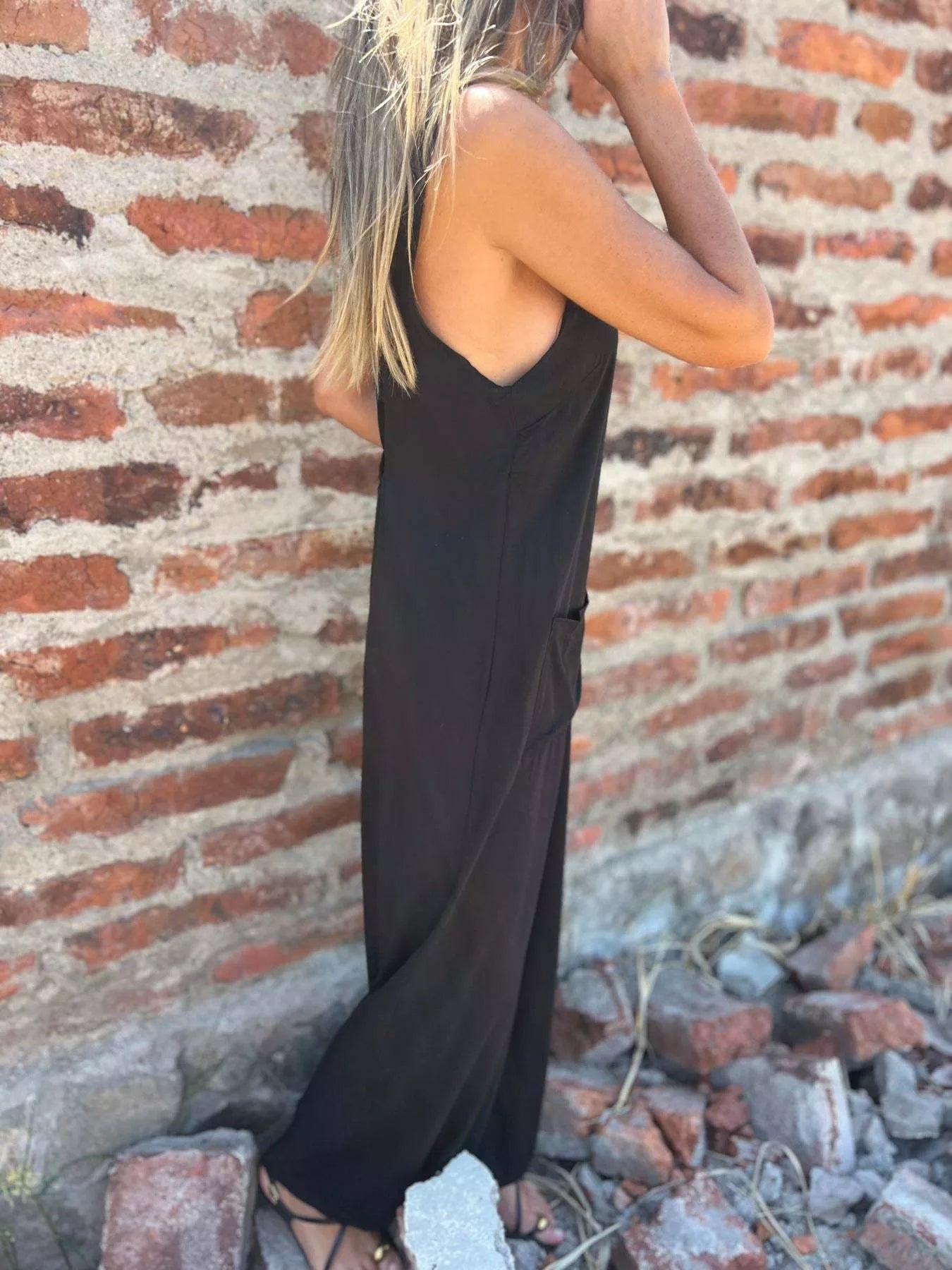 Full Size Button-Front Wide Leg Jumpsuit Plus Size nicholesgifts