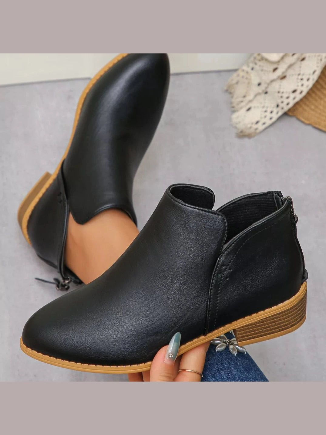 Women Point Toe Block Heels Boots nicholesgifts