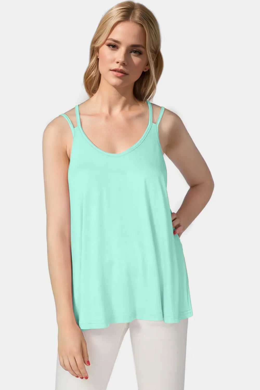 Basic Bae Bamboo Scoop Neck Double Spaghetti Straps Cami NicholesGifts