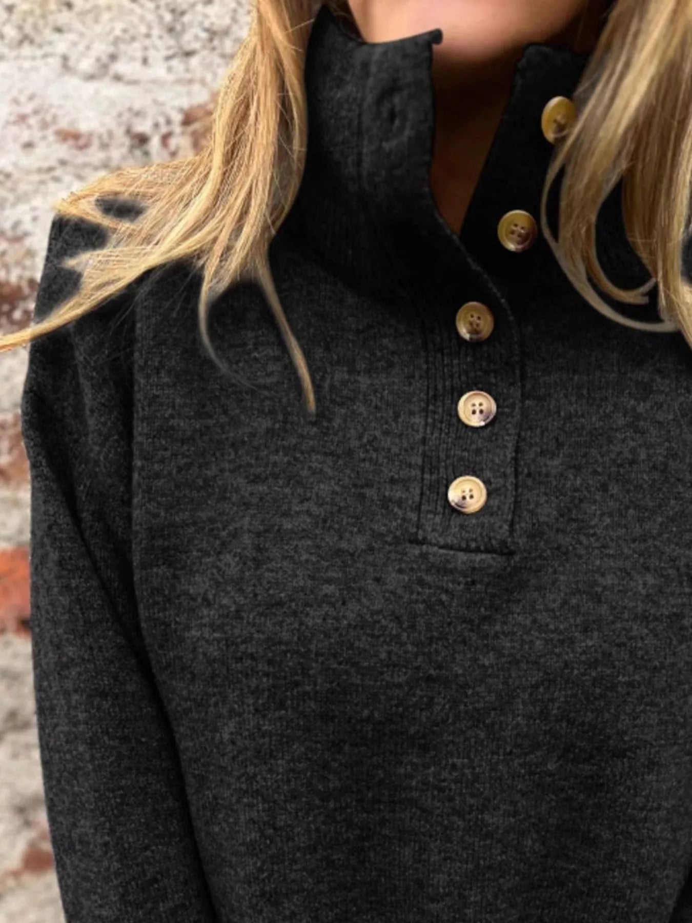 Full Size Button-Detail Turtleneck Sweater Plus Size