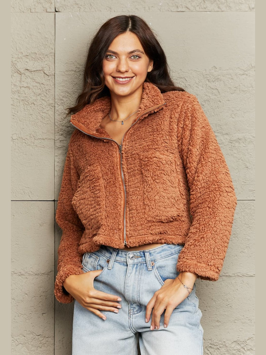 Zip-Up Collared Teddy Jacket nicholesgifts