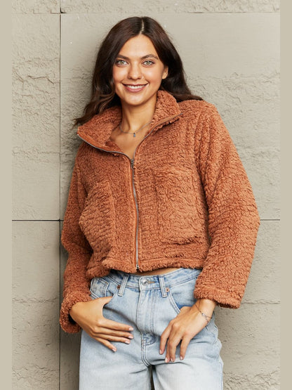 Zip-Up Collared Teddy Jacket nicholesgifts