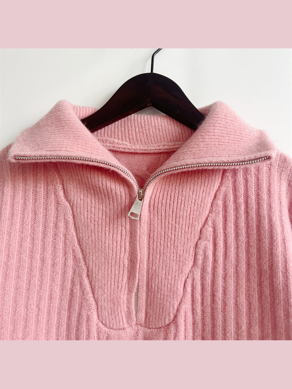 Ribbed Half Zip Long Sleeve Sweater Trendsi