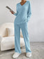 Ribbed Knit V-Neck Top and Pants Set nicholesgifts