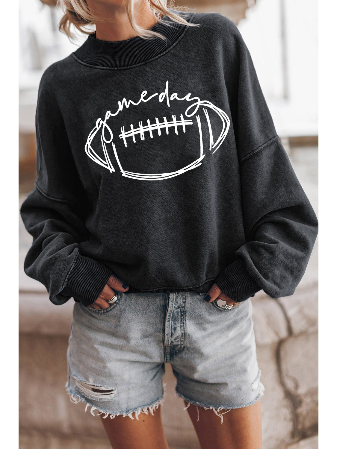 Round Neck Long Sleeve FOOTBALL Graphic Sweatshirt nicholesgifts