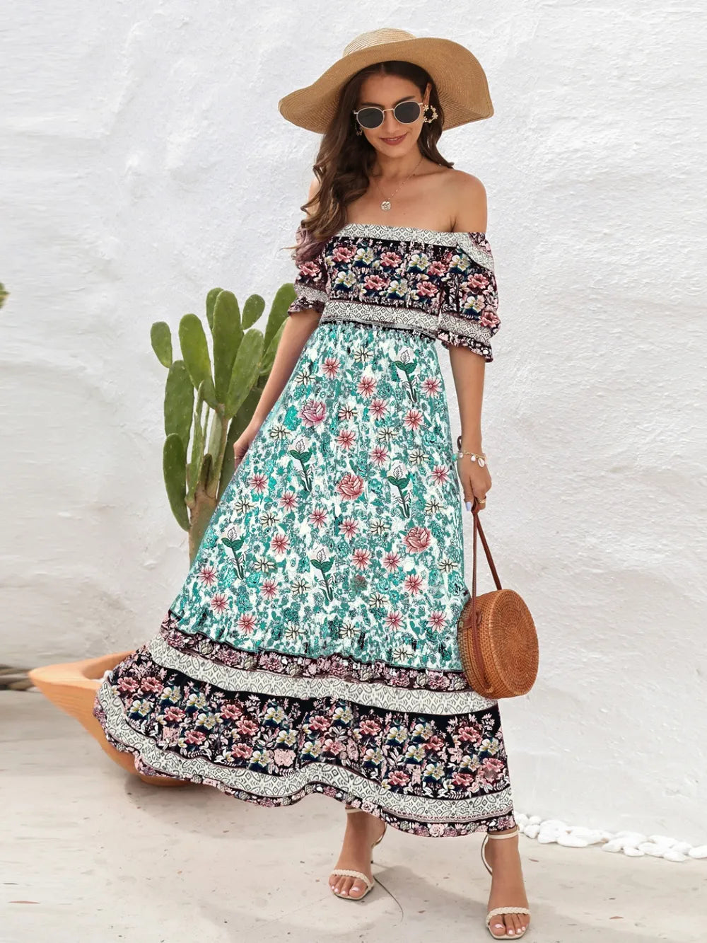 Floral Flounce Sleeve Midi Dress nicholesgifts