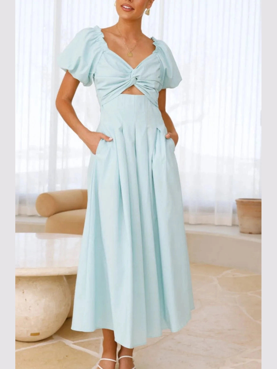 Sweetheart Neck Puff Sleeve Dress NicholesGifts