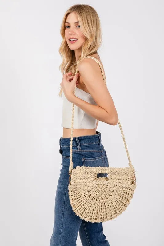 Fame Braided Semi Circle Tote Bag Trendsi