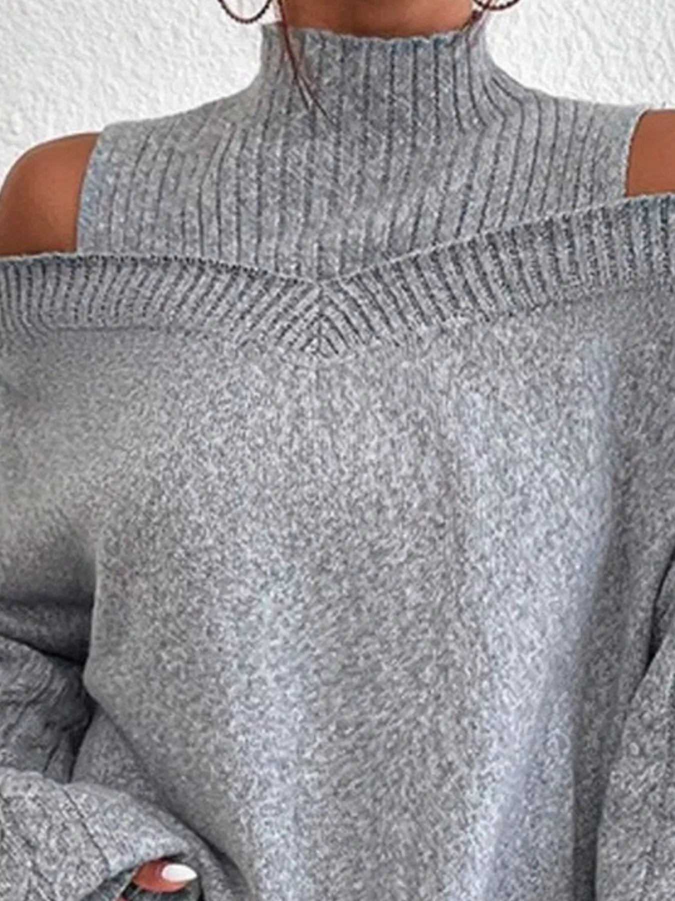 Women Cold Shoulder Turtleneck Sweater nicholesgifts