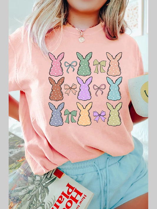 Dotty Bunny Bow Graphic Short Sleeve T-Shirt Trendsi