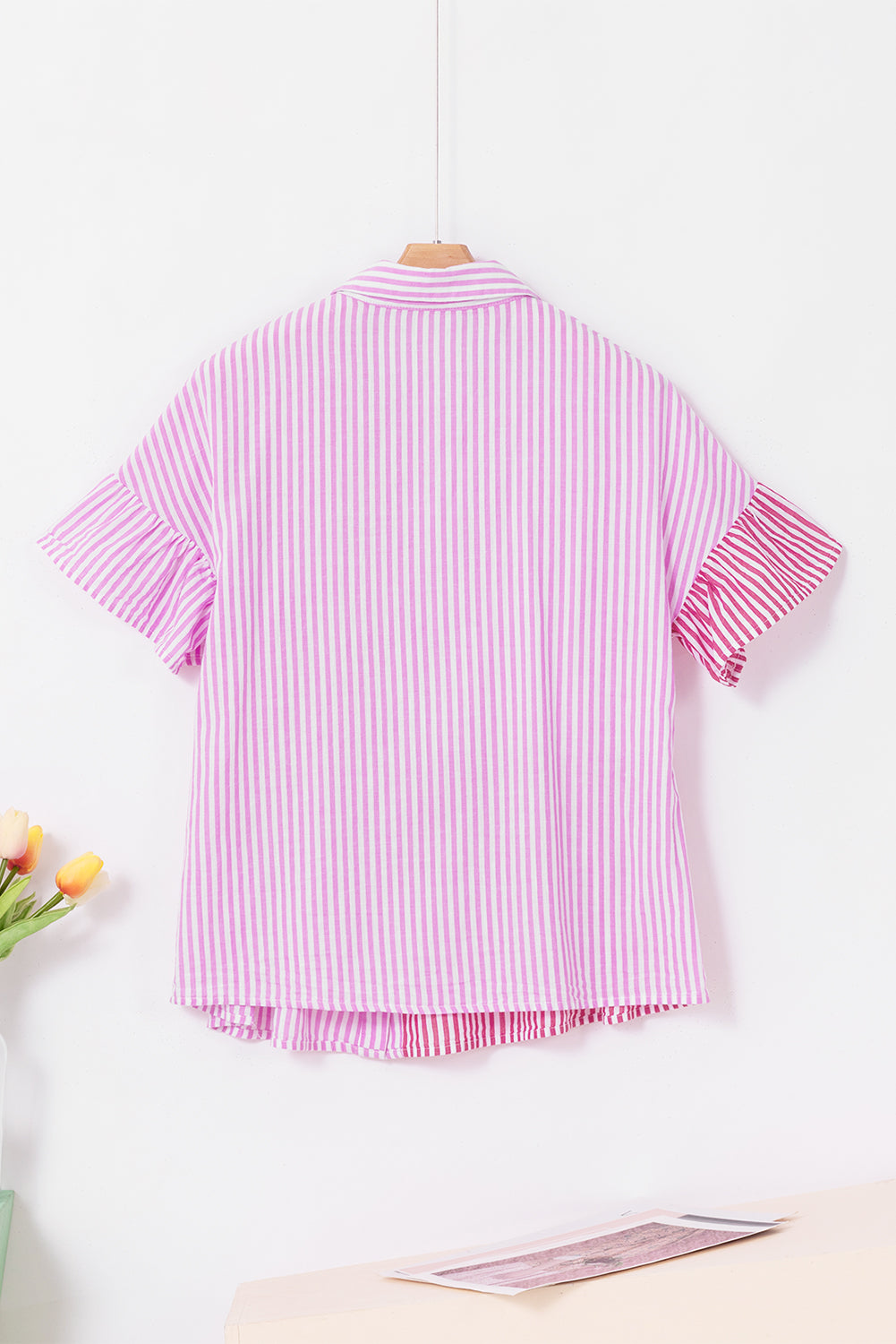 Striped Button Up Flounce Sleeve Shirt nicholesgifts