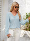 Applique V-Neck Flounce Sleeve T-Shirt nicholesgifts