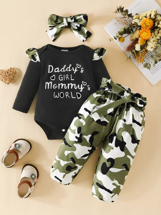 Children's Letter Graphic Bodysuit and Pants Set with Headband NicholesGifts
