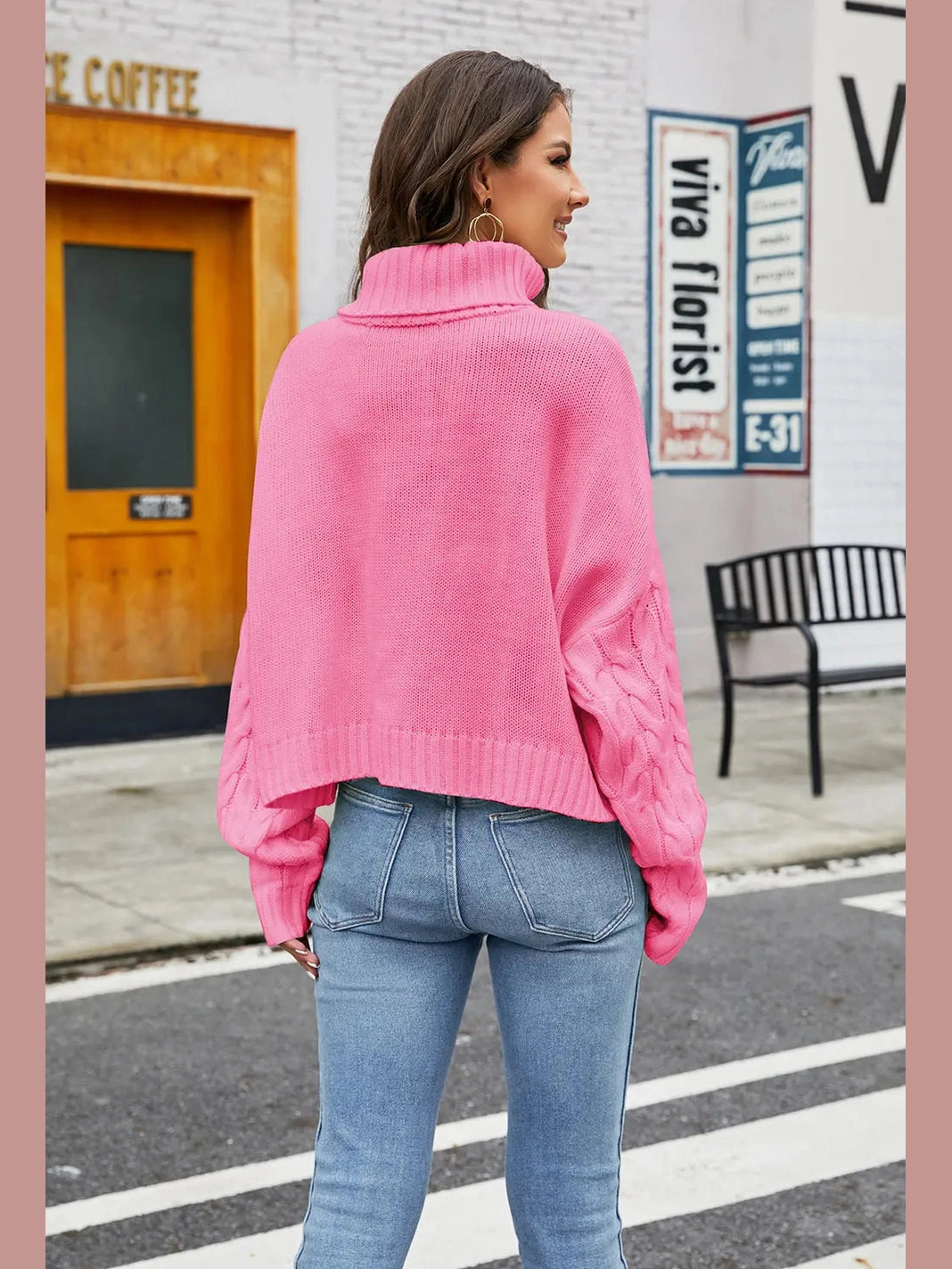 Turtleneck Cable-Knit Long Sleeve Sweater Trendsi