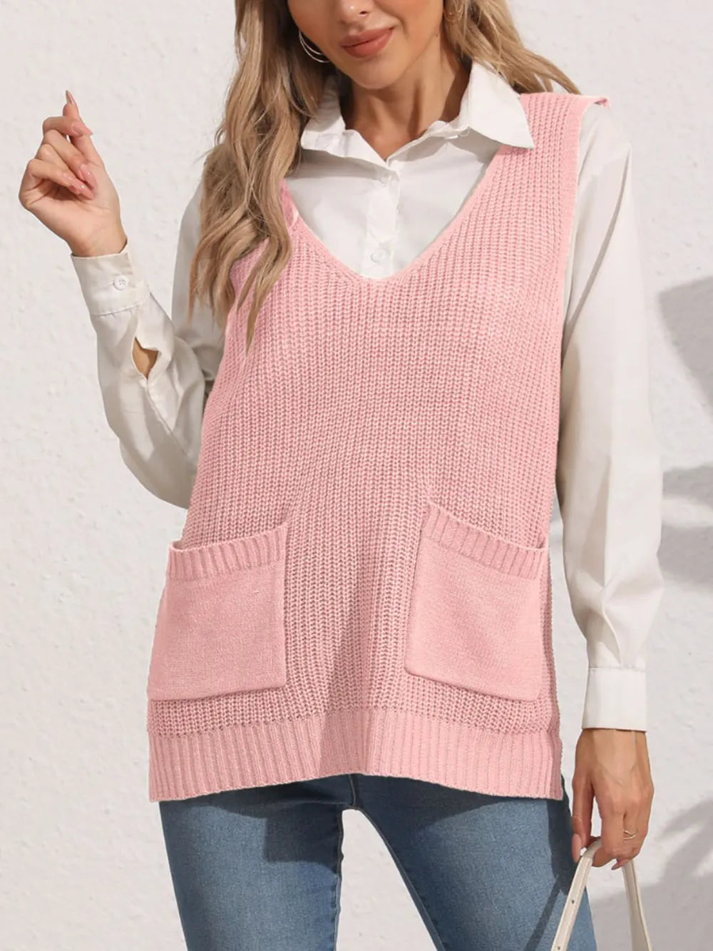 Pocketed V-Neck Sweater Vest nicholesgifts