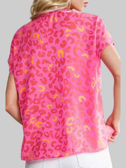 Printed V-Neck Cap Sleeve Blouse nicholesgifts