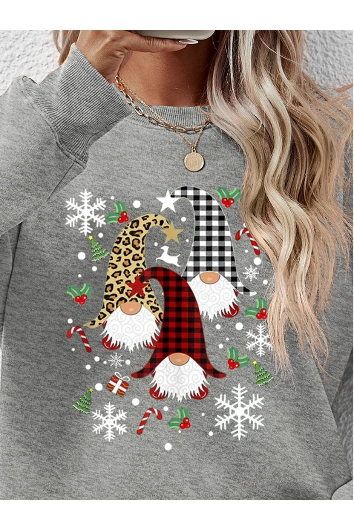 Faceless Gnomes Graphic Drop Shoulder Sweatshirt nicholesgifts