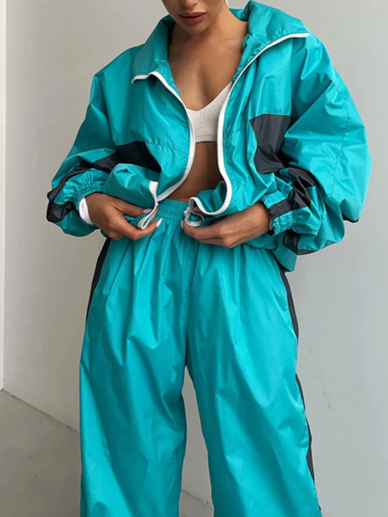Zip Up Long Sleeve Top and Pants Set nicholesgifts