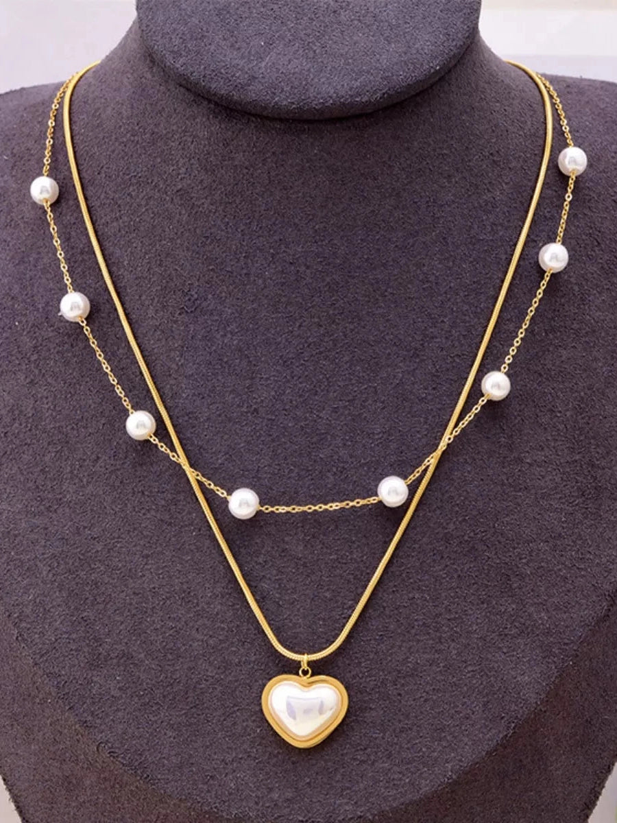 Women 18K Gold-Plated Double Layered Heart Necklace Gift For Valentine's Day nicholesgifts