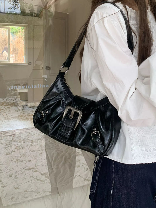 Buckle Decor Ruched Shoulder Bag nicholesgifts