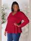 Double Take Half Button Long Sleeve Ruffle Hem Blouse nicholesgifts