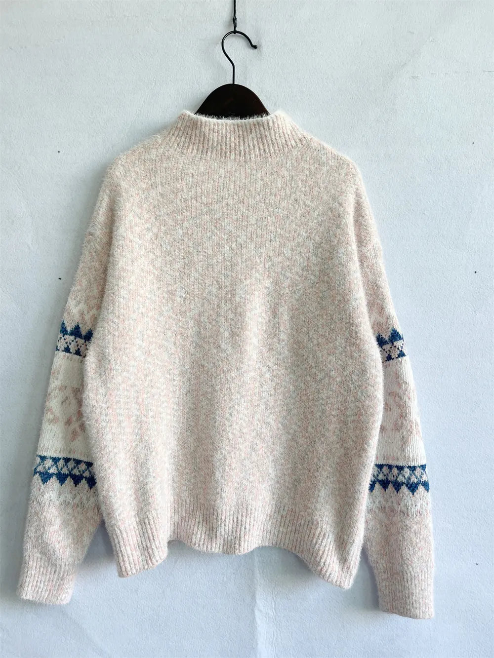 Geometric Mock Neck Dropped Shoulder Sweater Trendsi