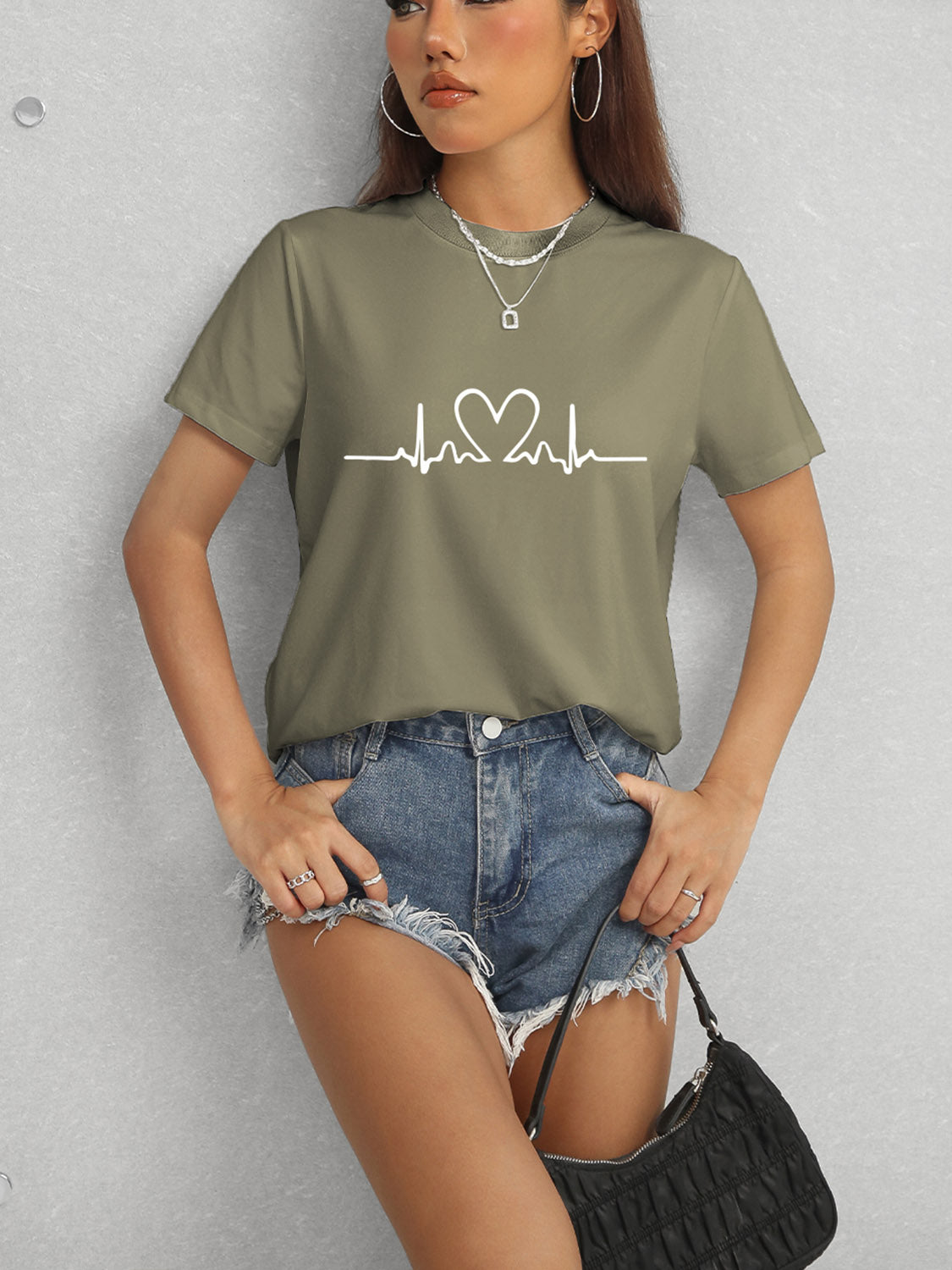 Heart Round Neck Short Sleeve T-Shirt nicholesgifts