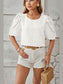 Swiss Dot Round Neck Short Sleeve Blouse nicholesgifts