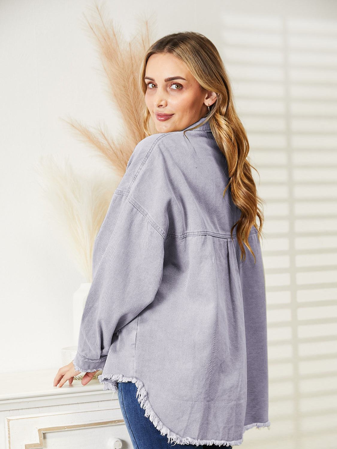 Distressed Raw Hem Denim Jacket nicholesgifts