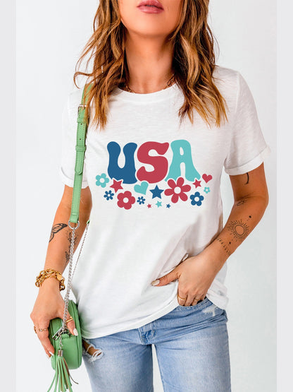 USA Round Neck Short Sleeve T-Shirt nicholesgifts