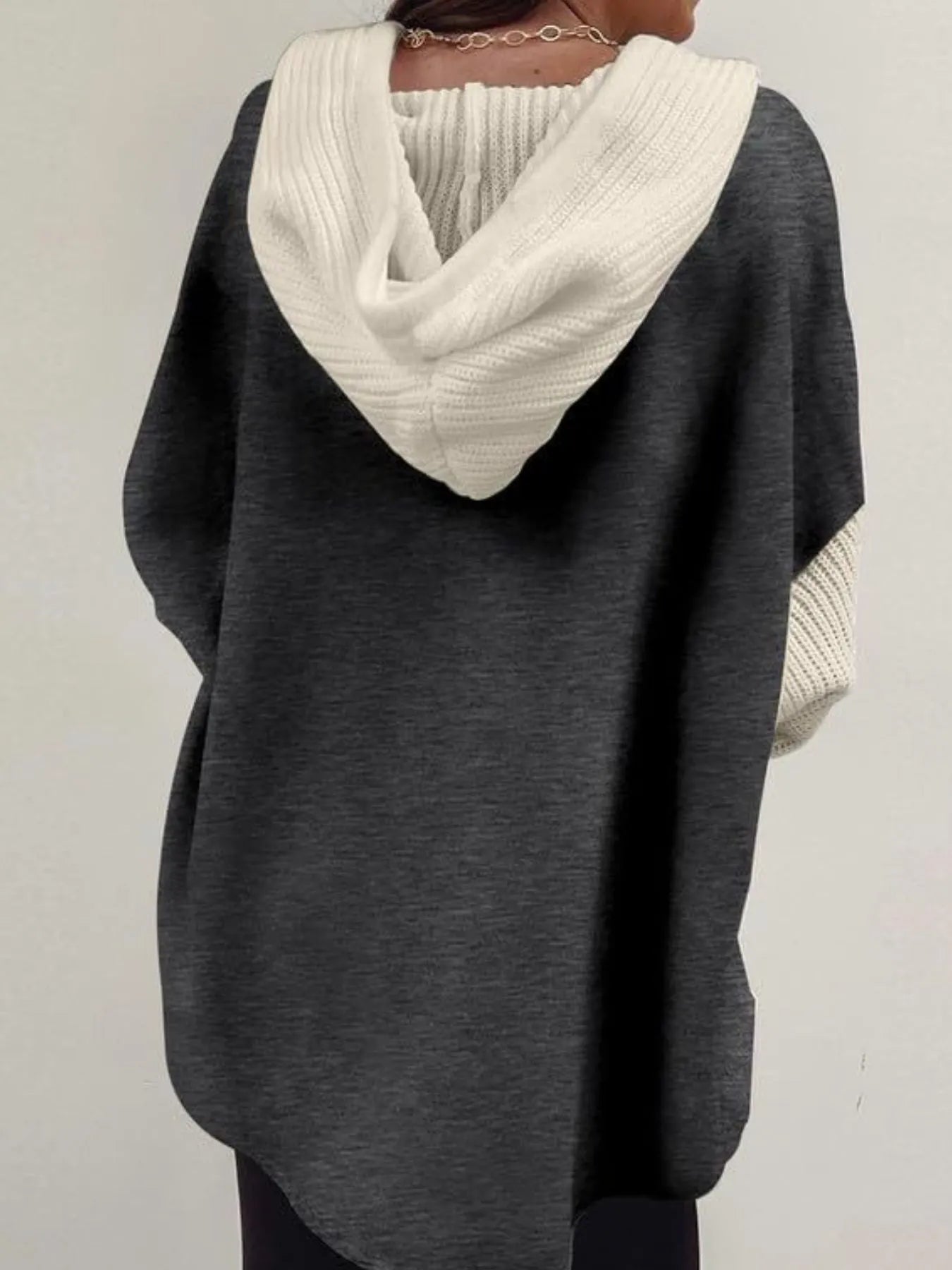 Drawstring Button Front Hoodie Trendsi
